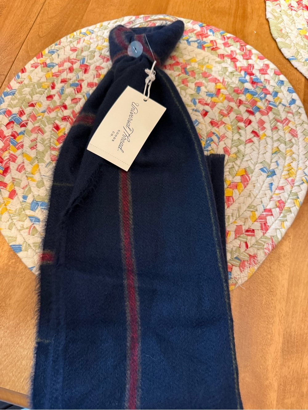 Universal Threads - Navy Plaid Wool Scarf with Red Stripe